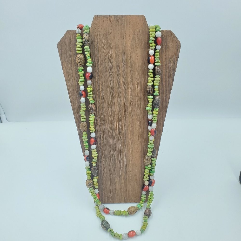 Wooden Bead Long Necklaces 2 Natural Colors 18"